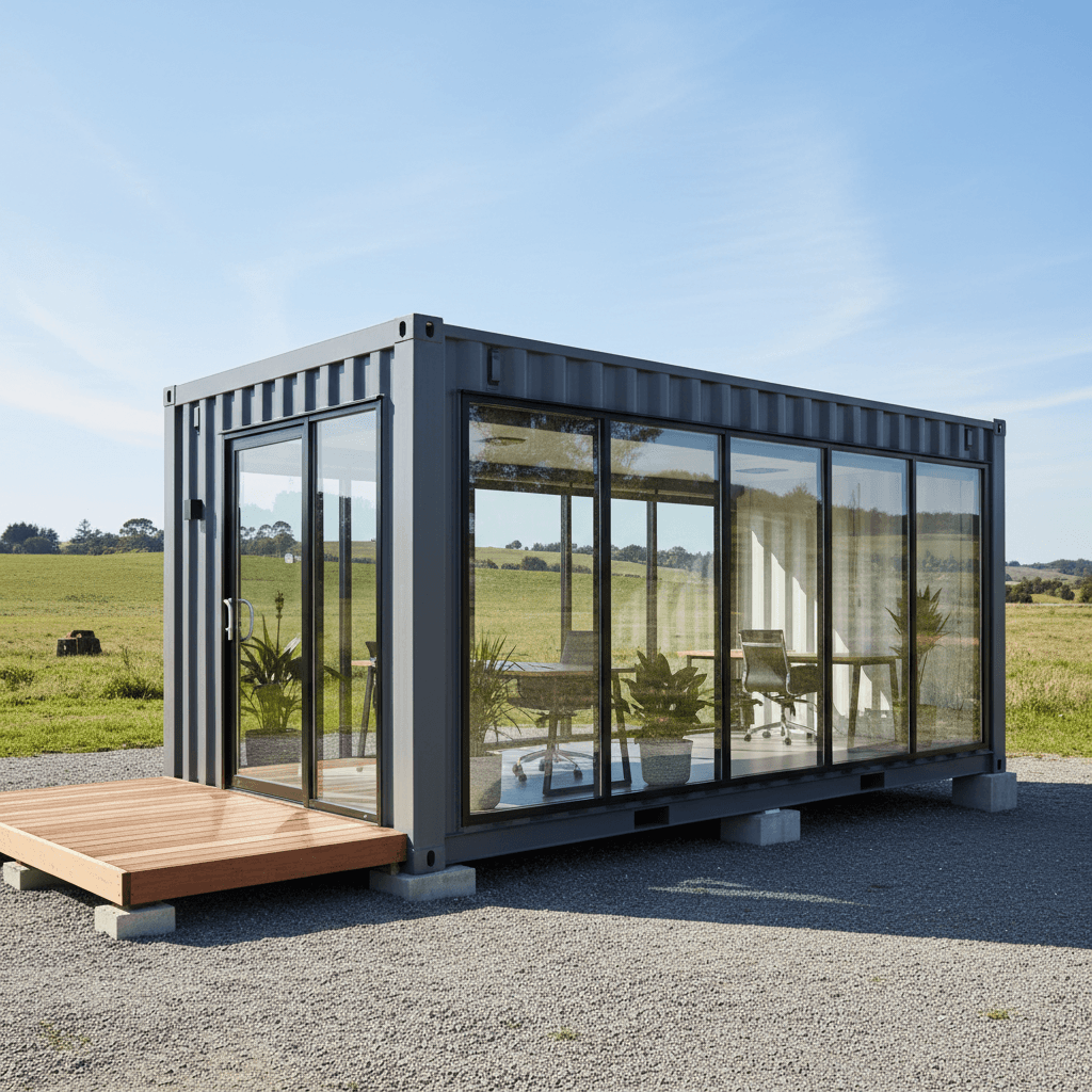 Container converted into a construction office